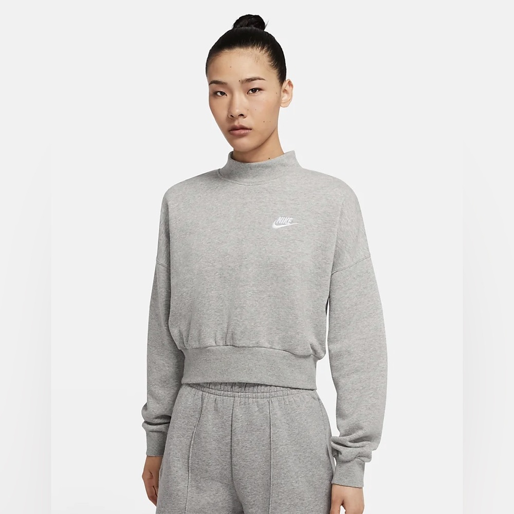 Nike Gray Cropped Mock Neck Sweatshirt